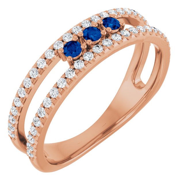 14K Rose Natural Blue Sapphire & 1/4 CTW Natural Diamond Ring